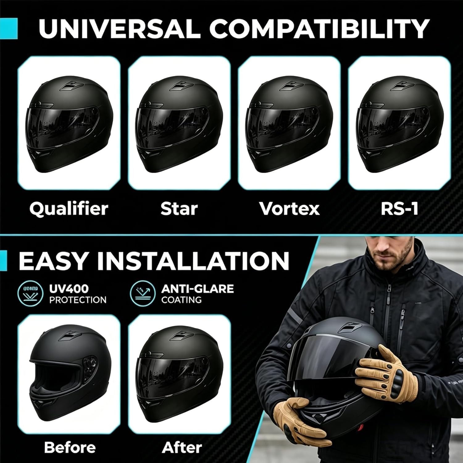PSLER Qualifier Visor- Qualifier DLX Shatterproof Helmet Visor Motorcycle Face S