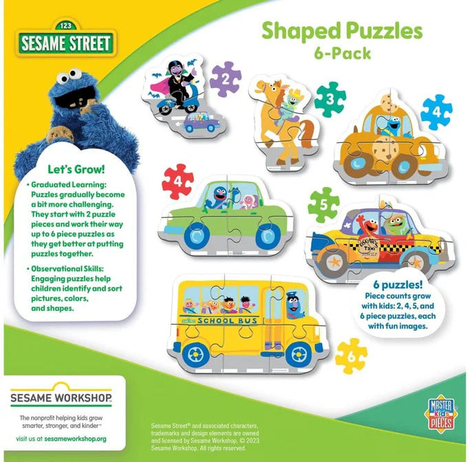 Masterpieces Sesame Street Mini Shaped Jigsaw Puzzles – 6-Pack Eco-Friendly