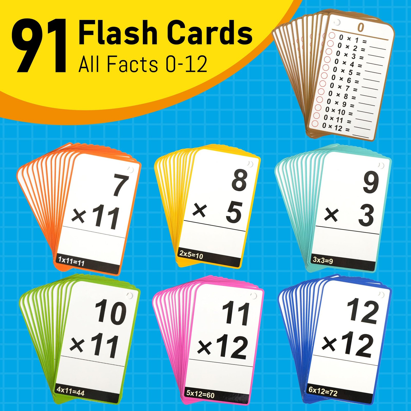 Multiplication Flash Cards 012, 91 Cards, Times Table Flash Cards with Rings,…