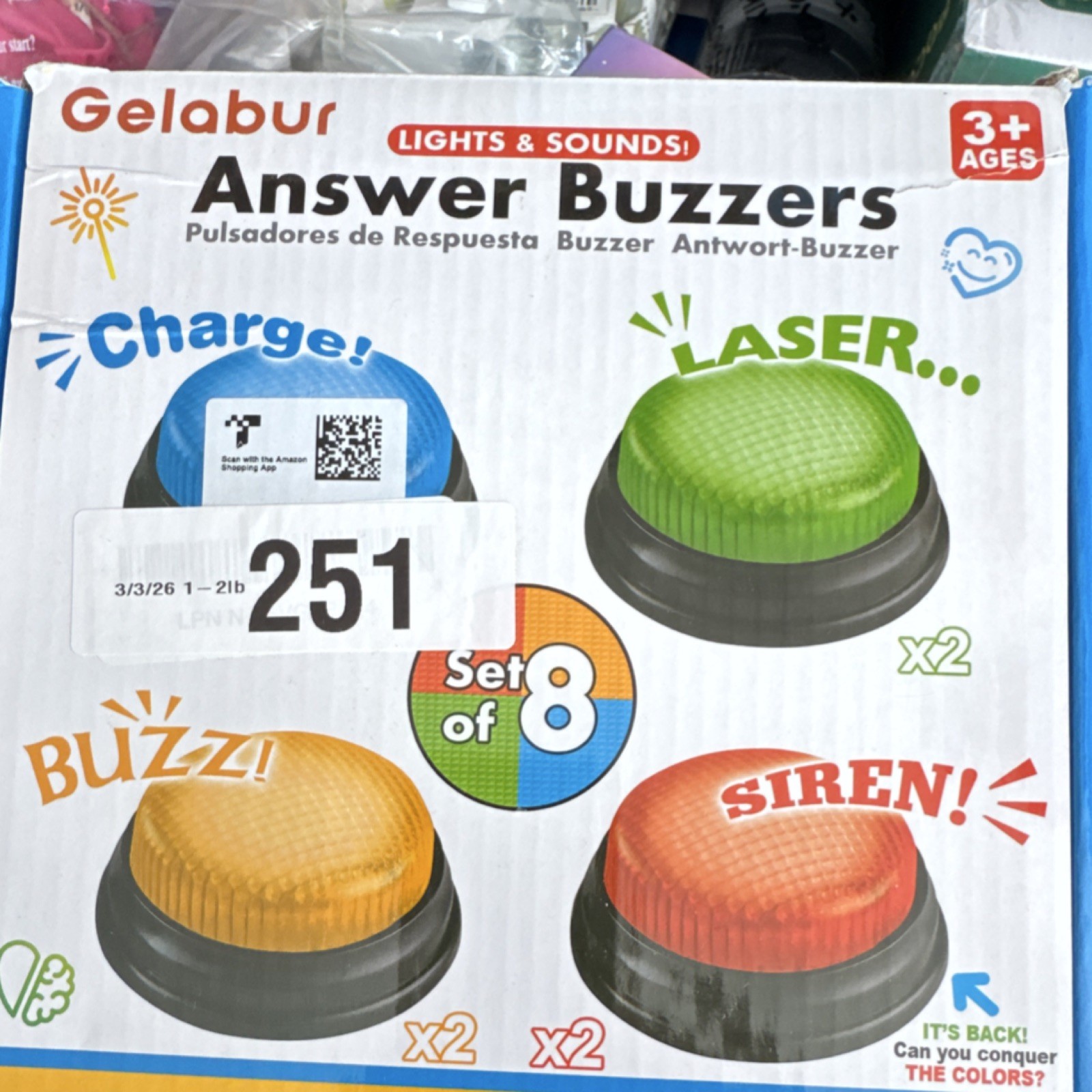 Gelabur Answer Buzzers Set of 8 Multicolor Lights & Sounds for Ages 3 and Up