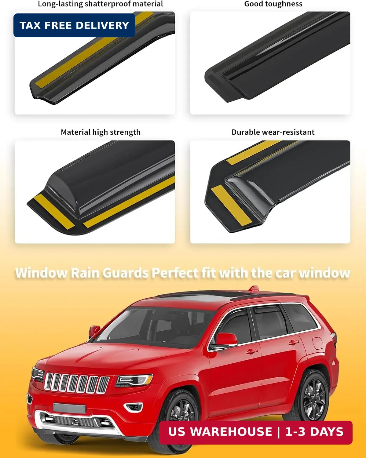 in-Channel Window Rain Guards Fit for Jeep Grand Cherokee(Limited) 2011-2021 Ext