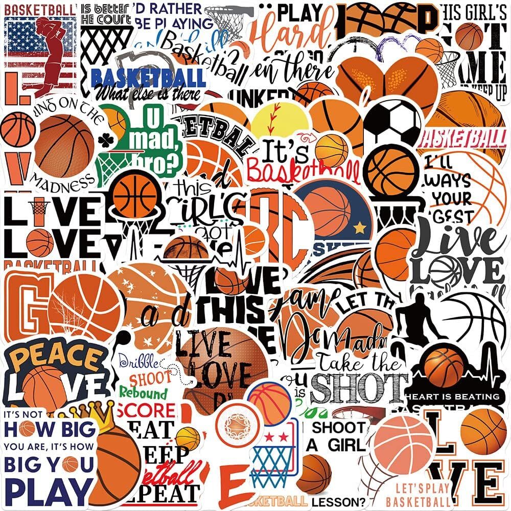 50Pcs Basketball Sticker for Adults Vinyl Waterproof for Water Bottles,Laptop,