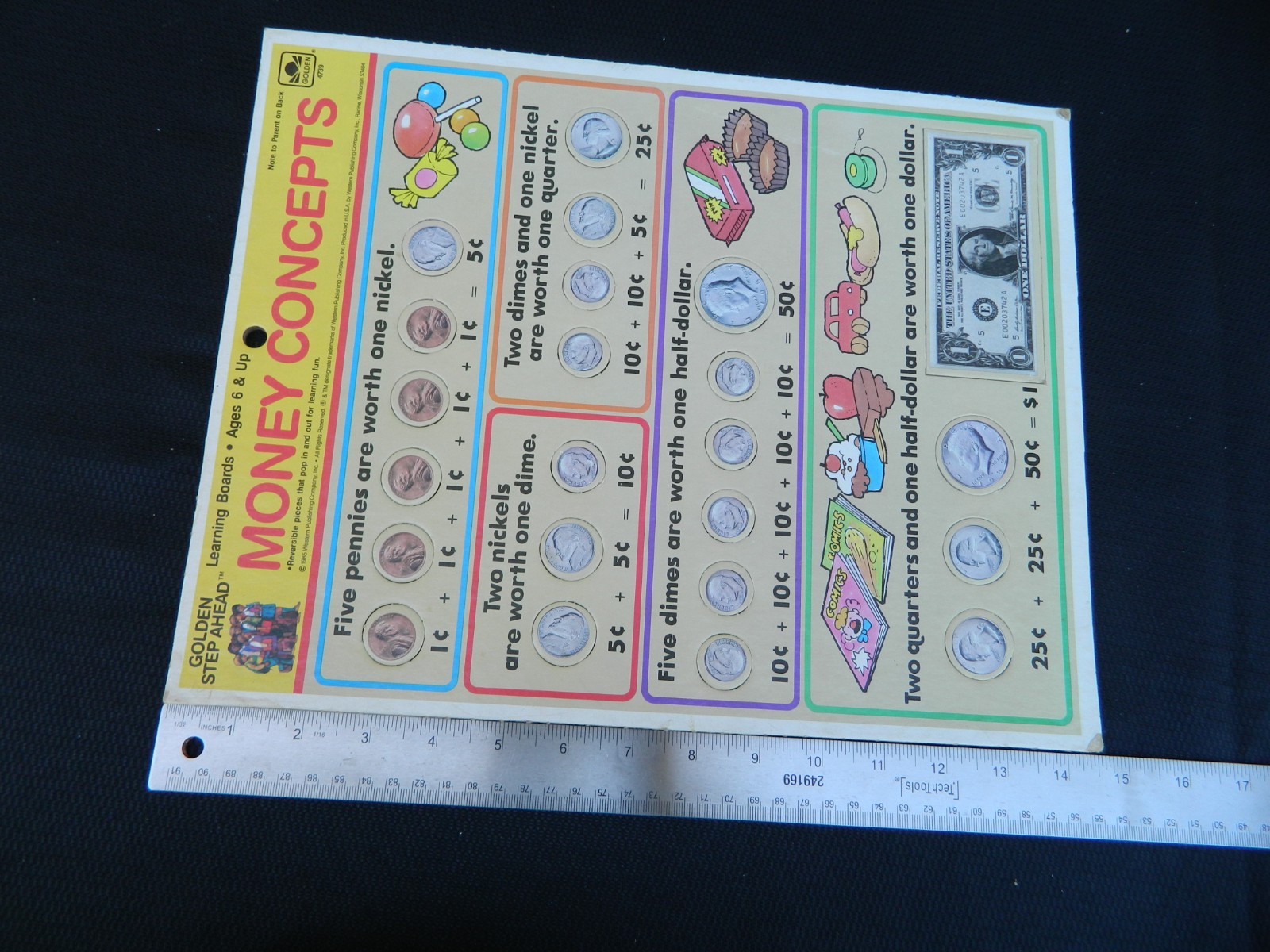 Vintage Board Puzzle Learning Money Math 1985 Preschool Golden Step Ahead