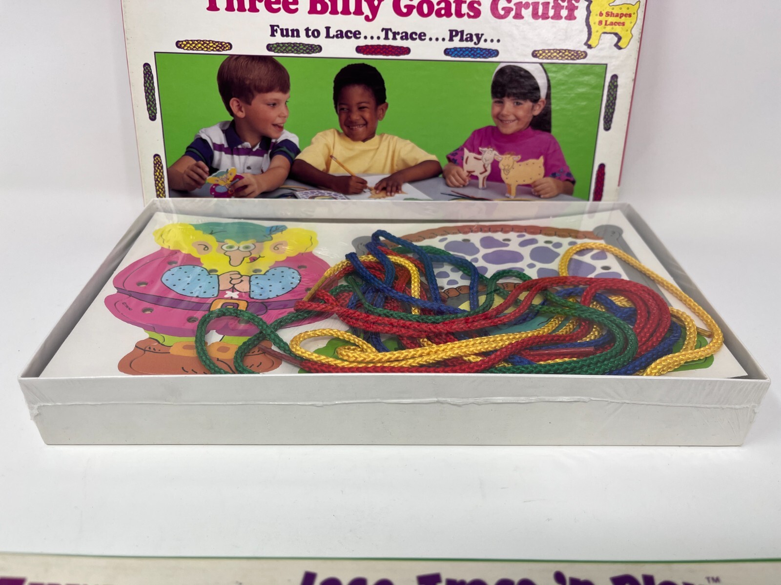 Vtg 1992 Lace Trace N Play Kids Activity Set Tool Time & Three Billy Goats Gruff