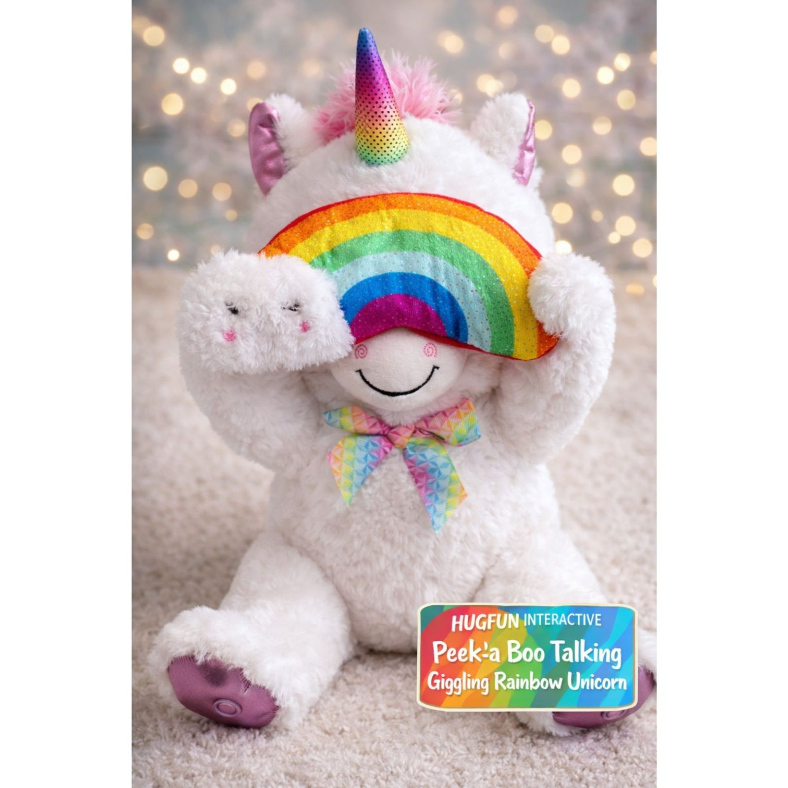 HUG FUN Peek A Boo Interactive Talking /Giggles 14″ Plush Rainbow Unicorn NWT
