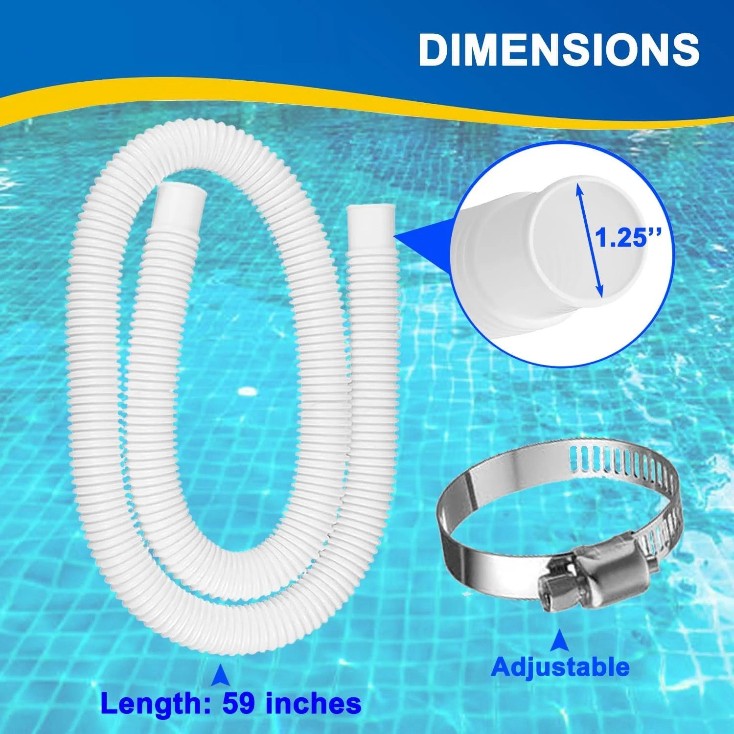 2 Pack 1.25″ x 59″ Pool Hoses for Above Ground Pools, Upgraded Pool Pump Replace