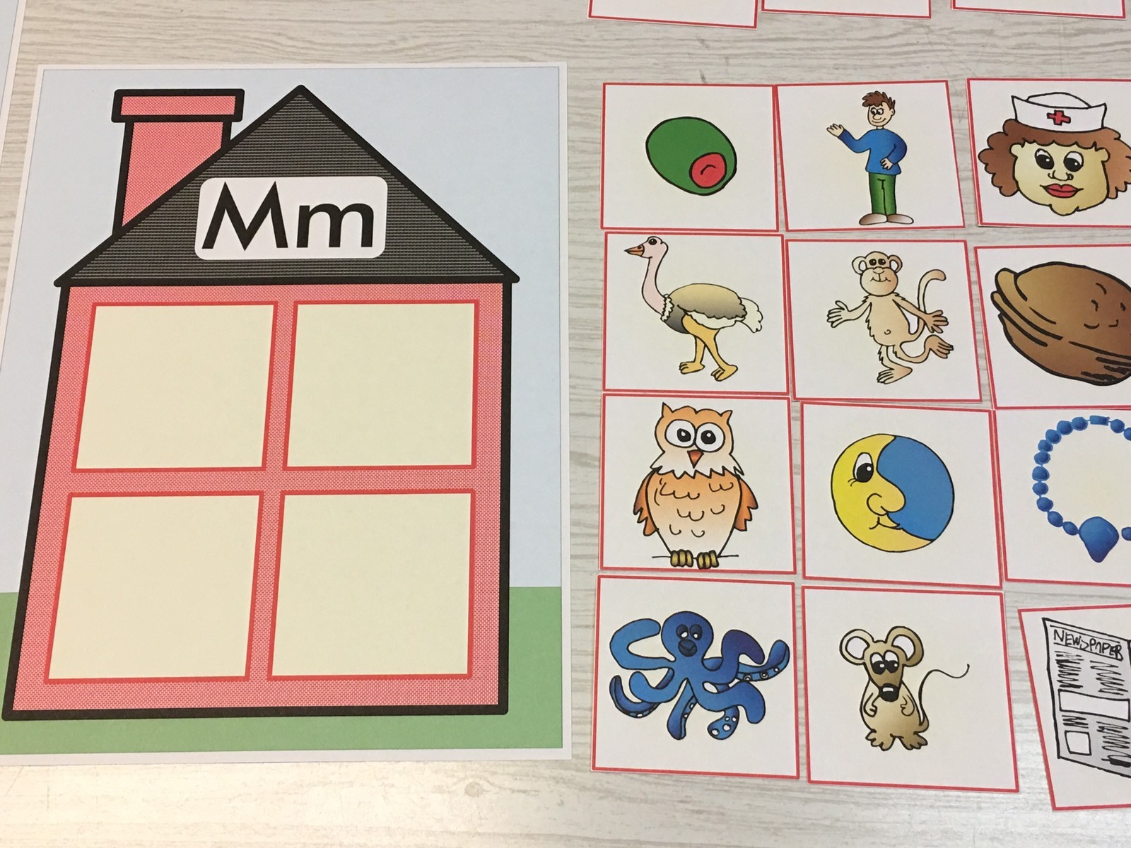 Alphabet House Game – Beginning Sounds – Learning Center M, N, O, P, Q & R