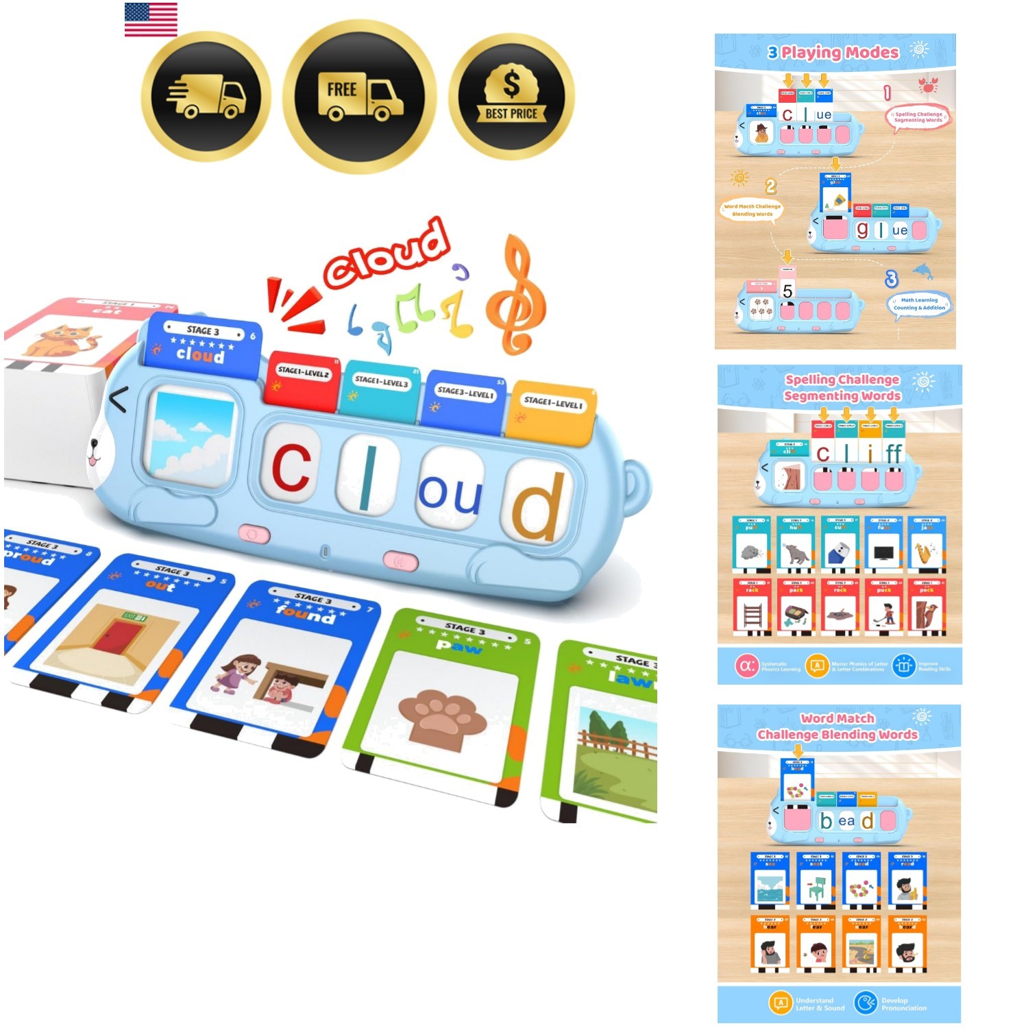 Phonics Learning Toy for Preschool Kids – Talking Flash Cards with Sound Mach…