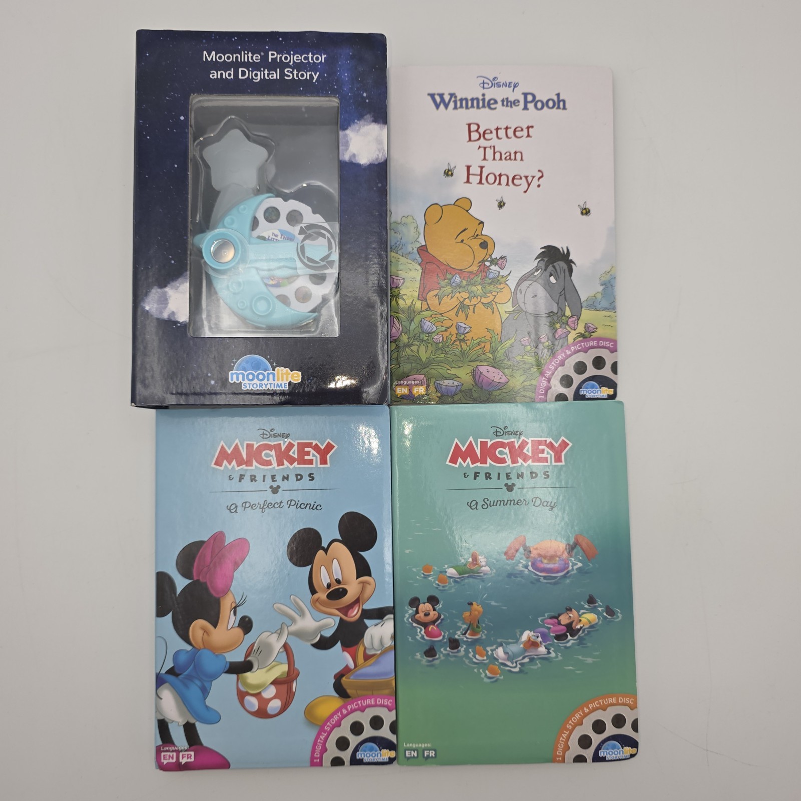 Moonlite Story Projector + 3 Discs Disney Mickey Mouse Winnie The Pooh New