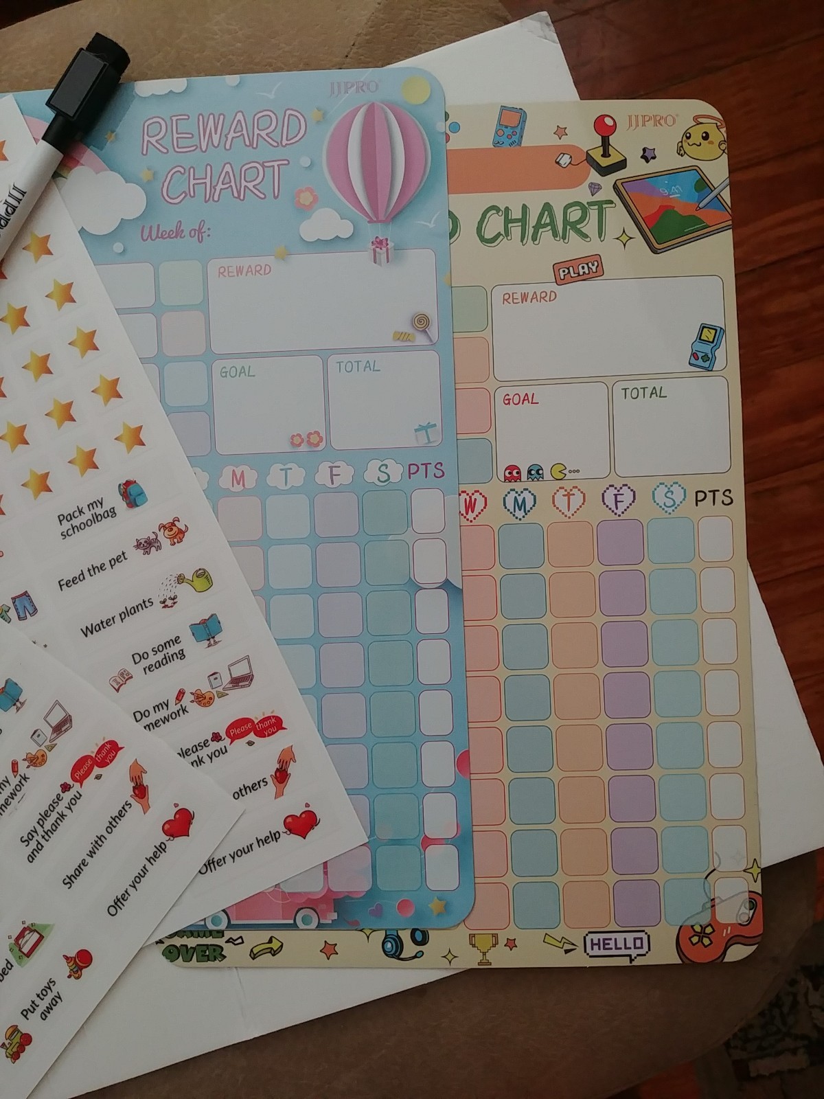 JJPRO 2Pack Magnetic Chore Reward Chart 4Kids Child Video Game & Rainbow 8.5 x12