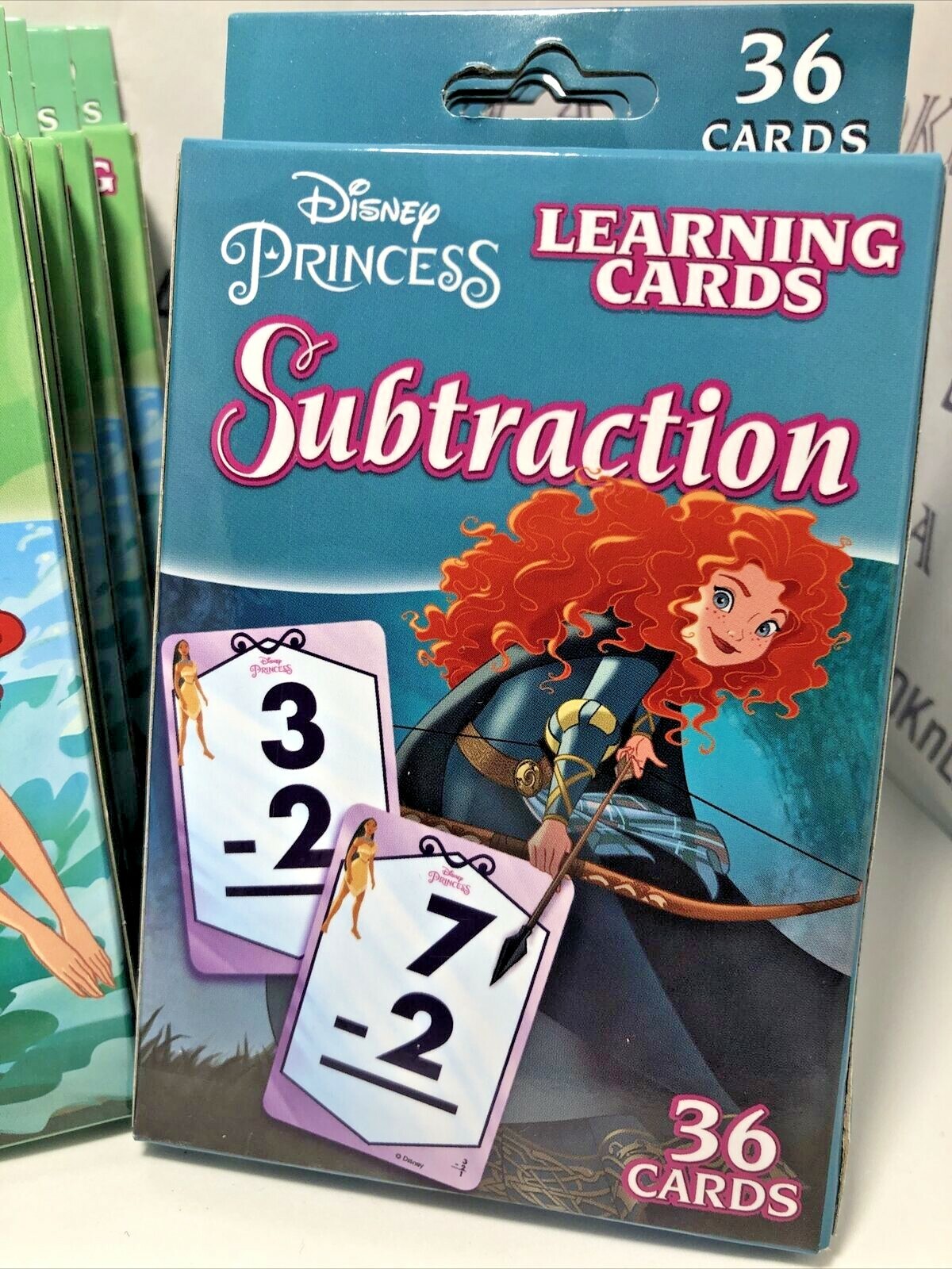Lot of 3 Disney Princess Learning Flash Cards, Addition, Subtraction, Numbers &