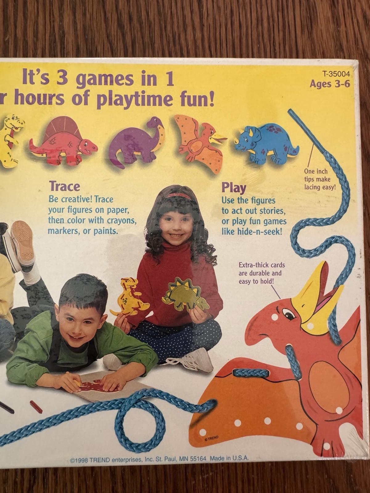 Prehistoric Pals Lace Trace n Play Dinosaurs 6 Lacing Cards Sewing 1998 NEW Toys