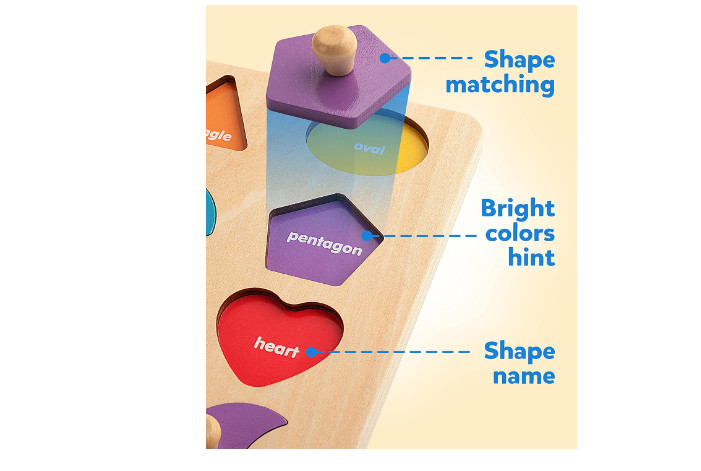 Jigsaw Kids Wooden Toy Puzzle Shapes Blocks For Preschool Baby 4-5 years