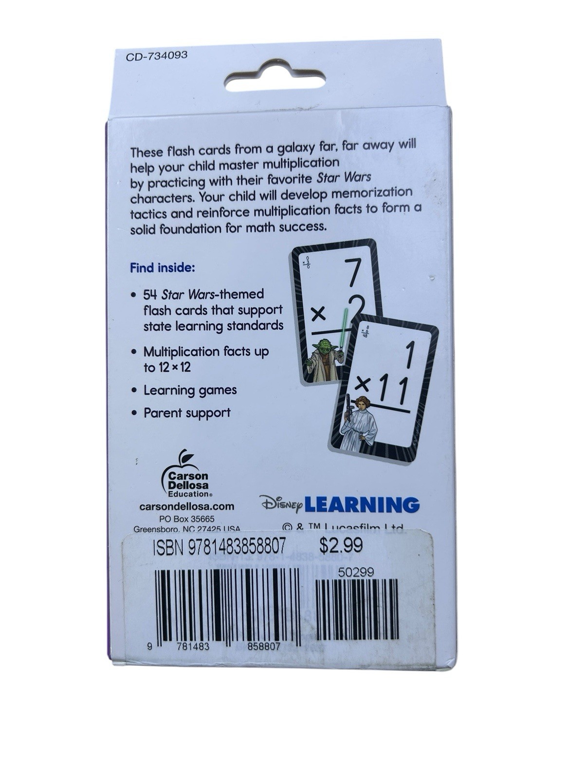 Disney Learning Star Wars Multiplication 0-12 Flash Cards New