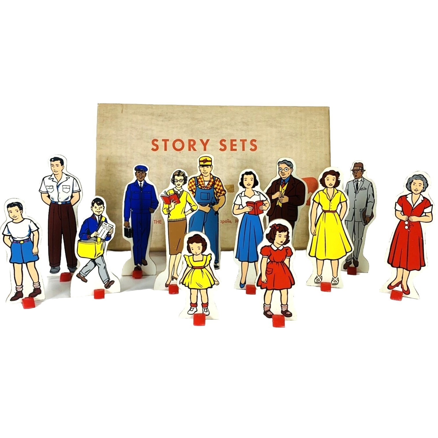 Vintage 1967 Story Board Set Modern Family Figures MCM Stand Up People By Judy