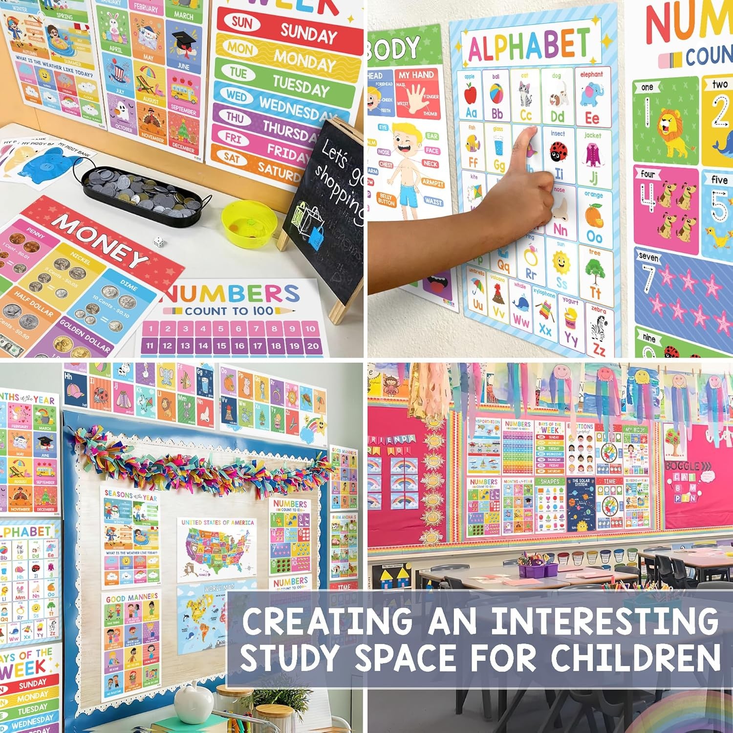 BEAWART 18 Laminated Educational Posters For Toddlers, Preschool Posters for Cla