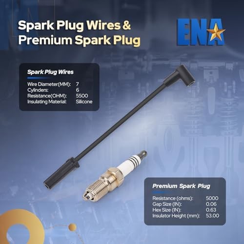 ENA Set of 6 Spark Plug with Wire Set 3.8L Compatible with Buick Chevy Pontiac