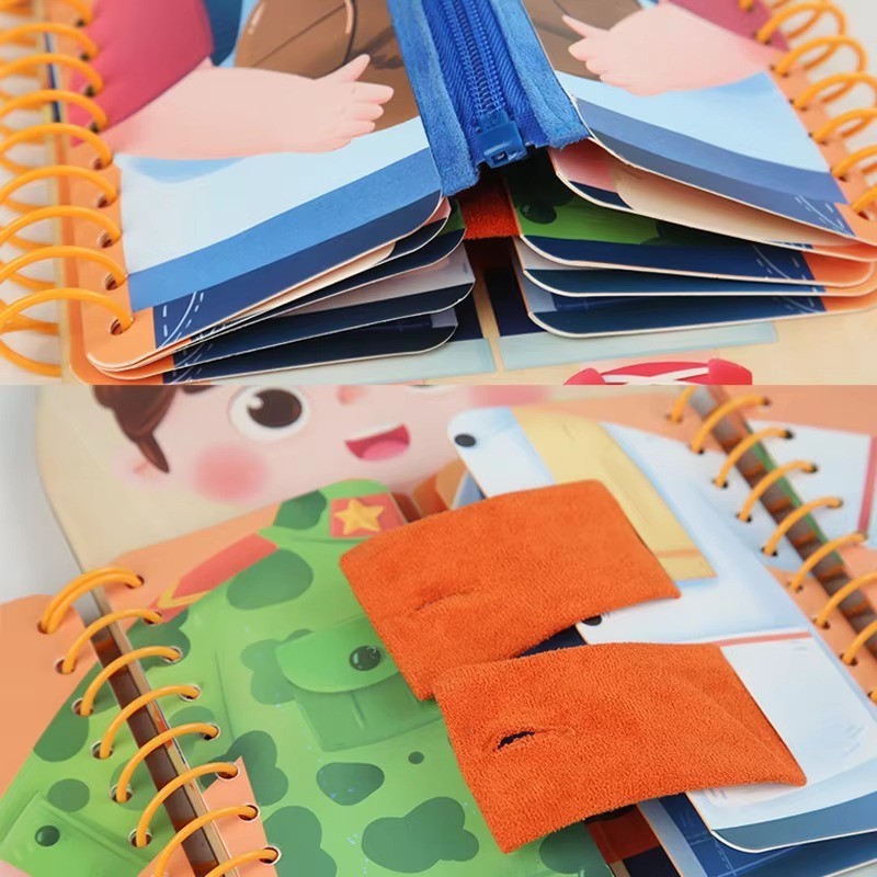 Montessori Kids Busy Board Toddler Sensory Book Learn to Dress Zipper Game Toy