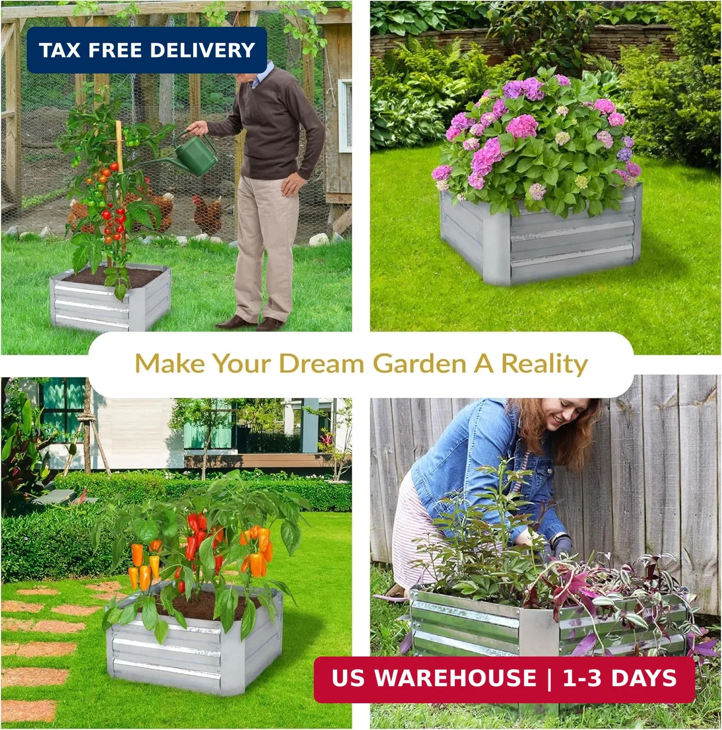 Sunnydaze Galvanized Raised Garden Bed Kit – 2x2x1 ft Outdoor Raised Garden Bed