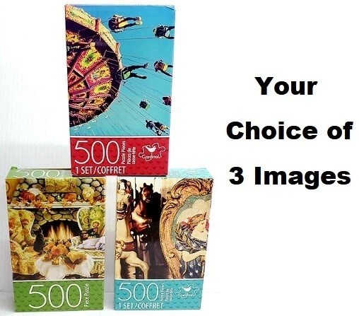 500pc PUZZLE JIGSAW SET WARMTH FIRE PLACE CAT RETRO FAIR RIDE CAROUSEL HOUSE NEW