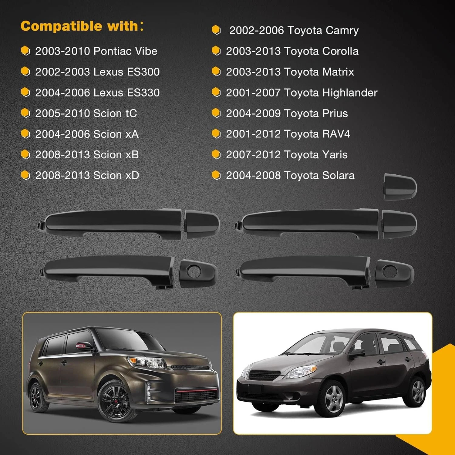 Exterior Door Handle 4Pcs Front Rear Driver & Passenger Side, Compatible with To