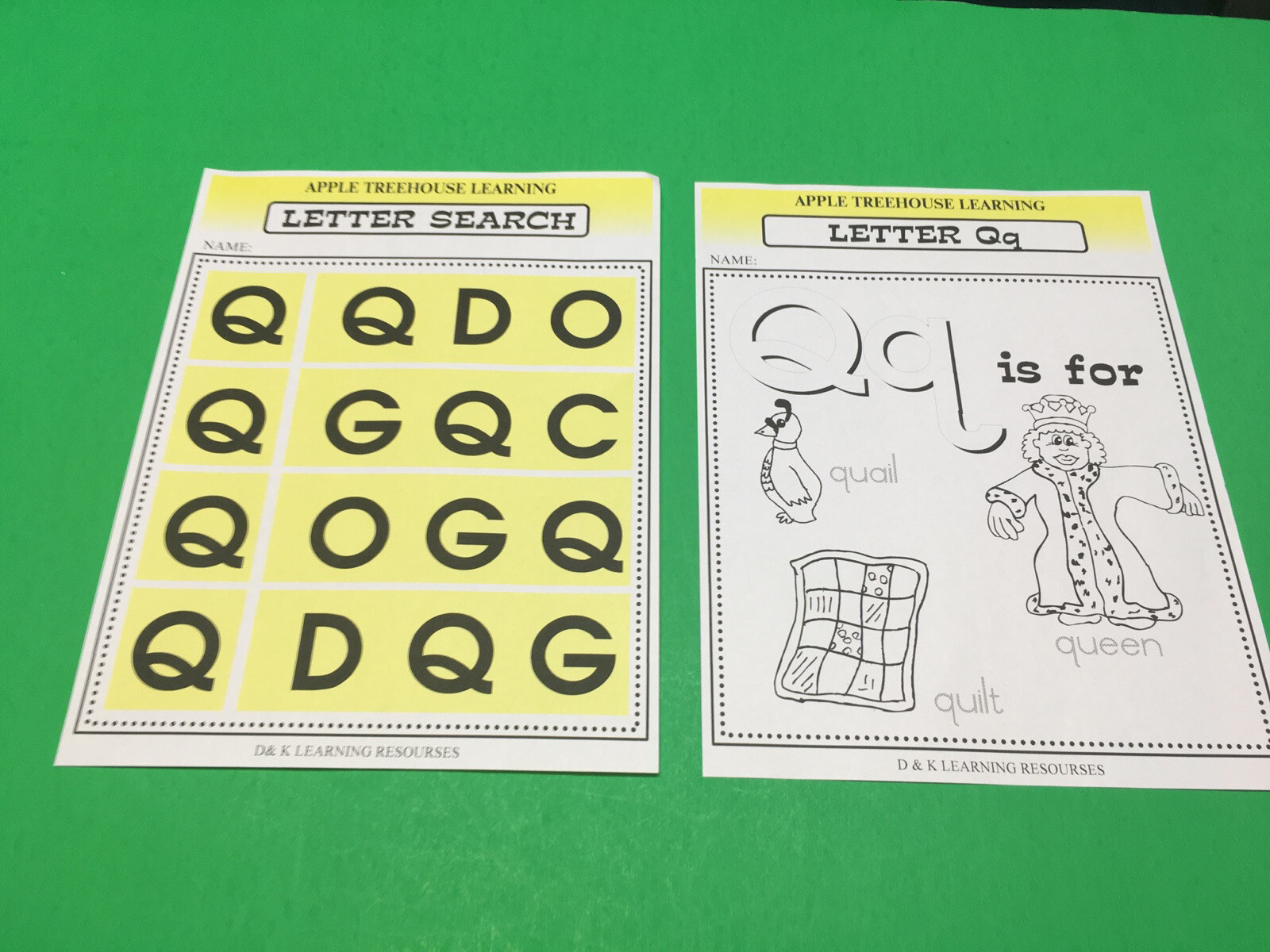 Letter Qq – Apple Treehouse Worksheets – Preschool Teaching supplies 20pgs