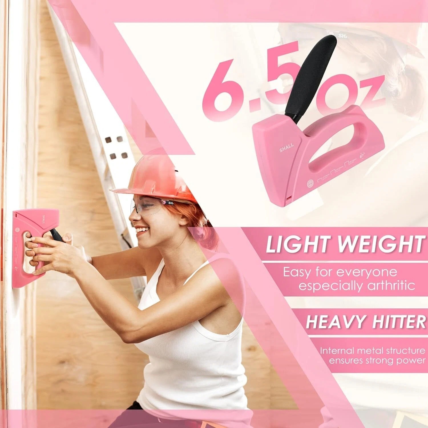 SHALL Light Duty Staple Gun for Wood – Pink Upholstery Staple Gun with 1600pcs