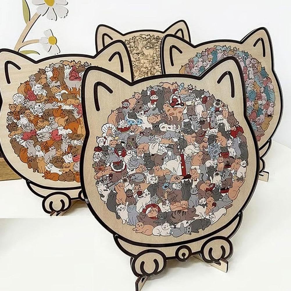 135-Piece Colored Cat Shaped Wooden Jigsaw Puzzle Creative Gifts for Cats Lovers