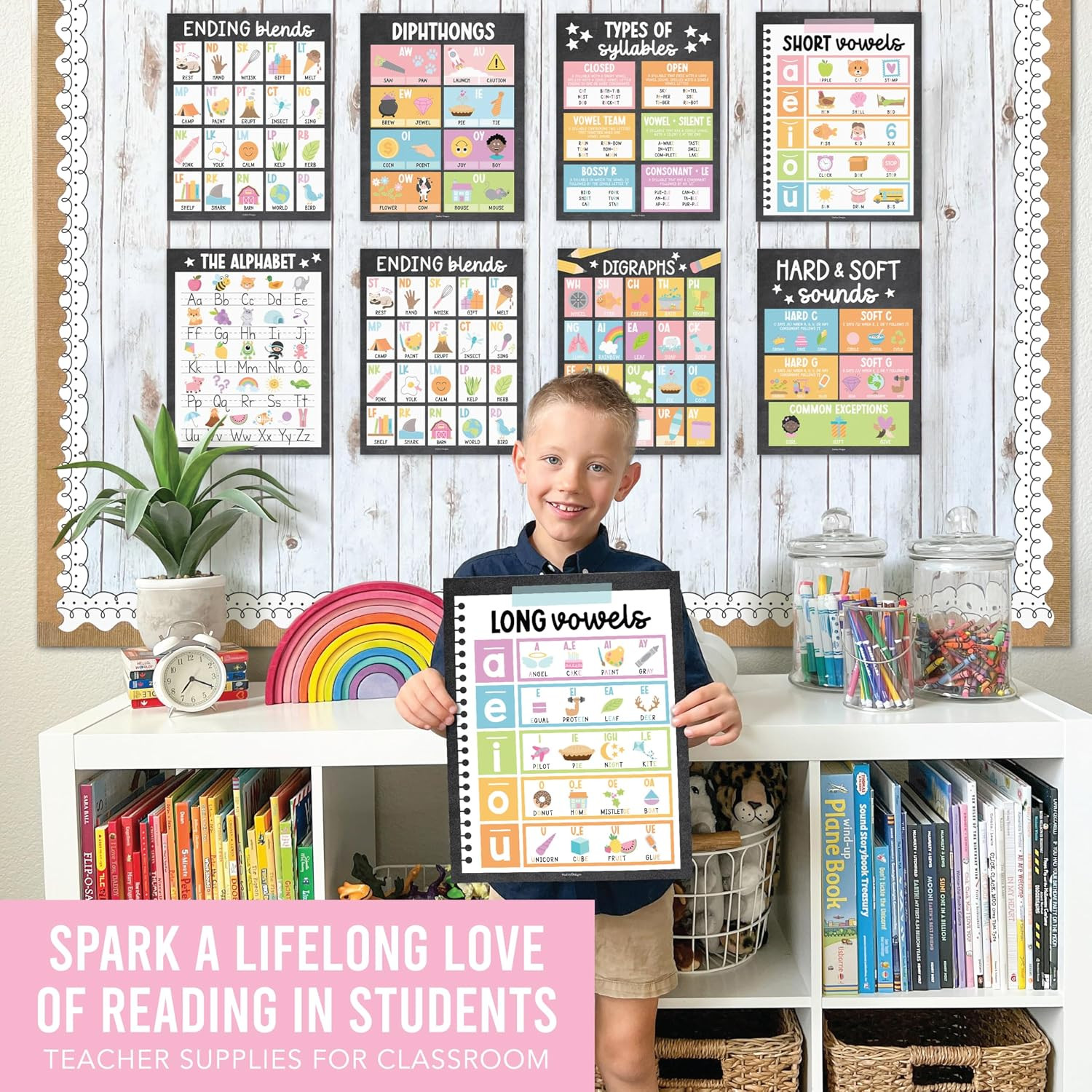 Phonics Posters for Classroom Must Haves – 9 Sound Wall for Kindergarten & Eleme