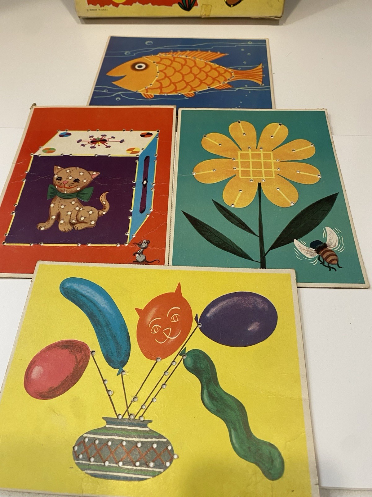 Vintage 1964 Platt & Munk Easy Sewing Cards Set – MCM Lacing Activity – W/ Box