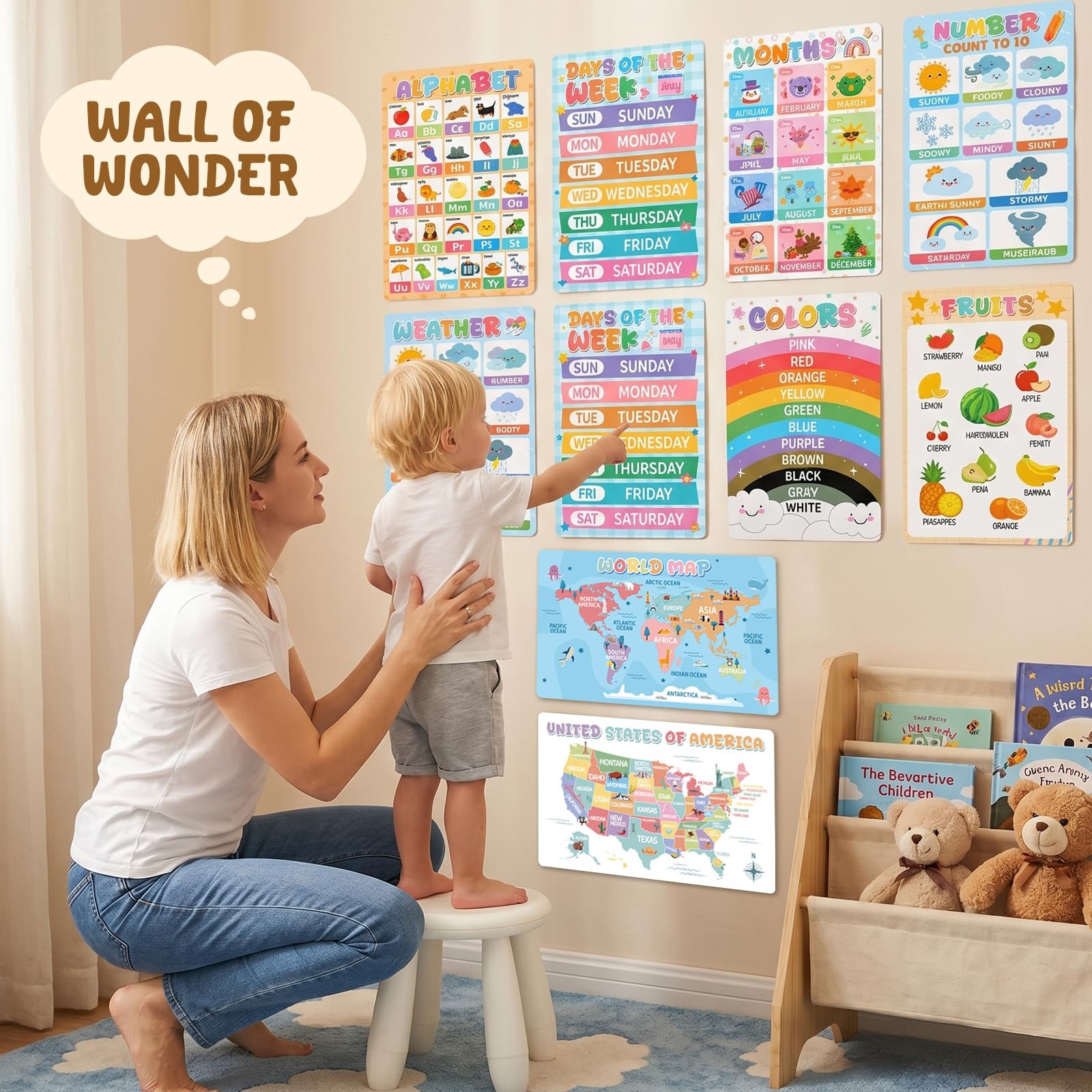 Gorsbark 18 Educational Posters for Toddlers 1-3, Laminated Learning Posters wit