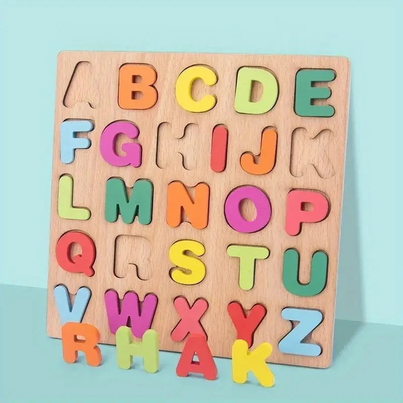 Wooden Alphabet Number Puzzle Board Kids Educational Matching Toy 3+