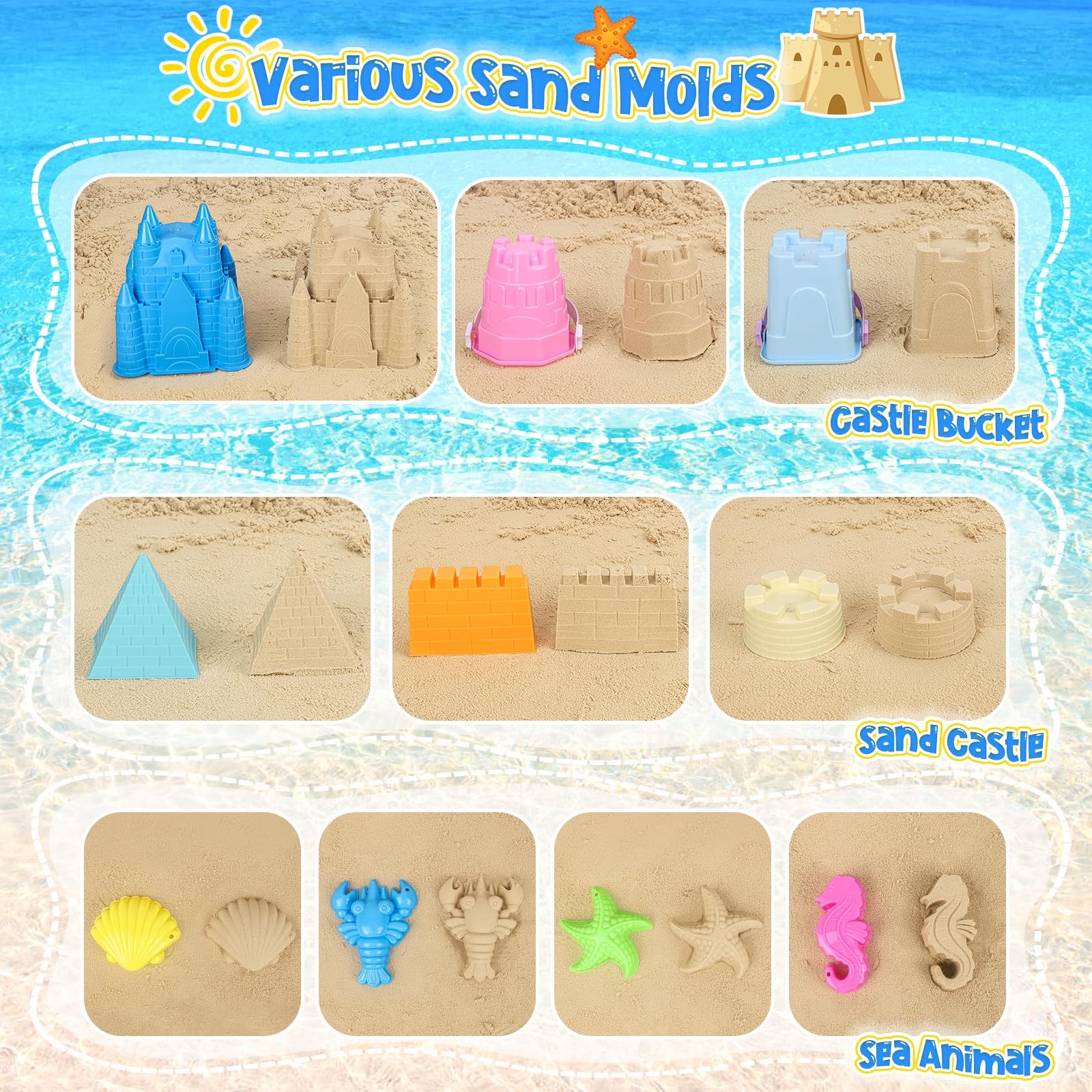 FUSPWEAO Beach Toys Sand for Kids, Castle Medium, Colorful