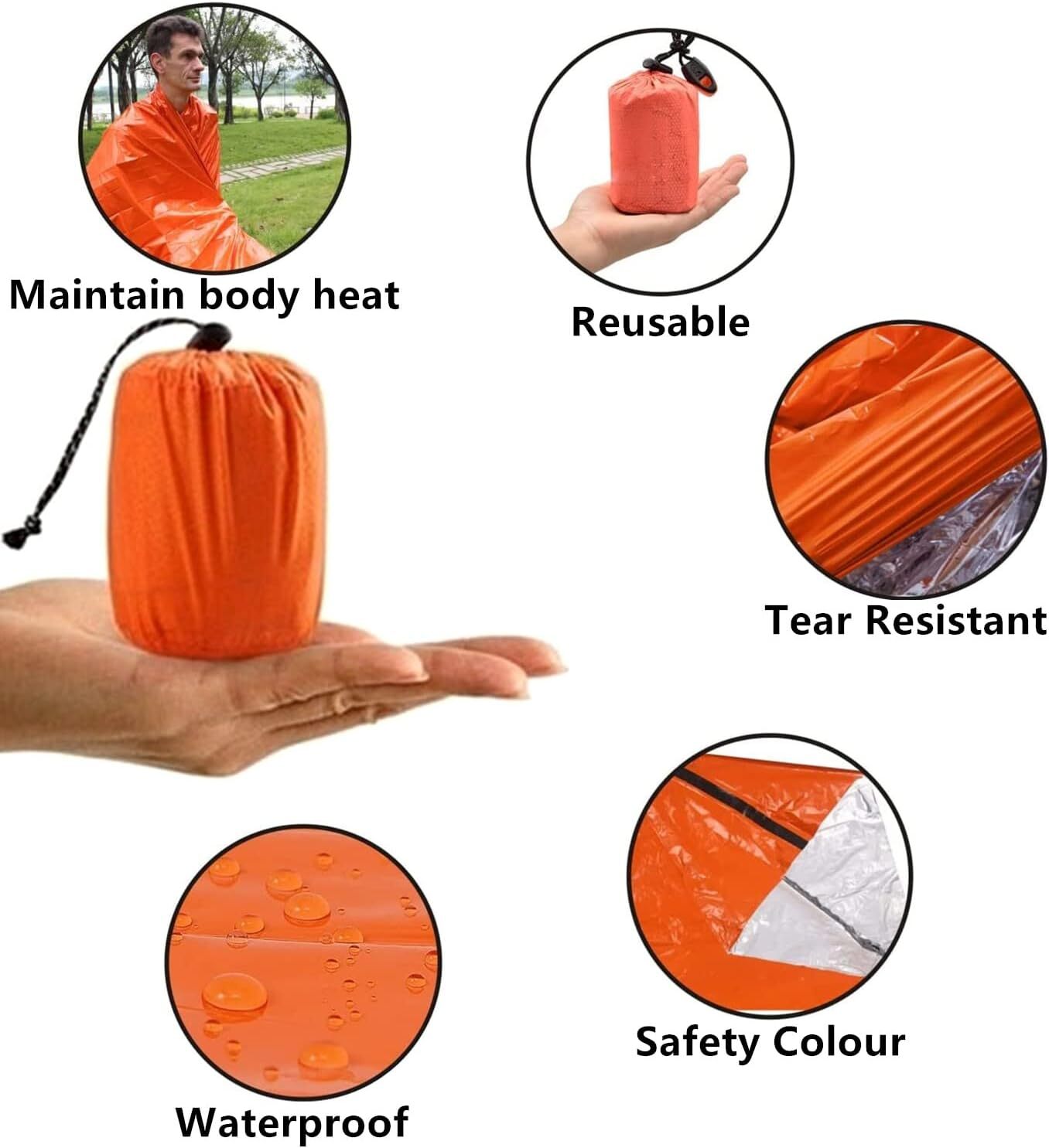 2 Pack Emergency Sleeping Bag, Mylar Emergency Blanket, Waterproof Lightweight