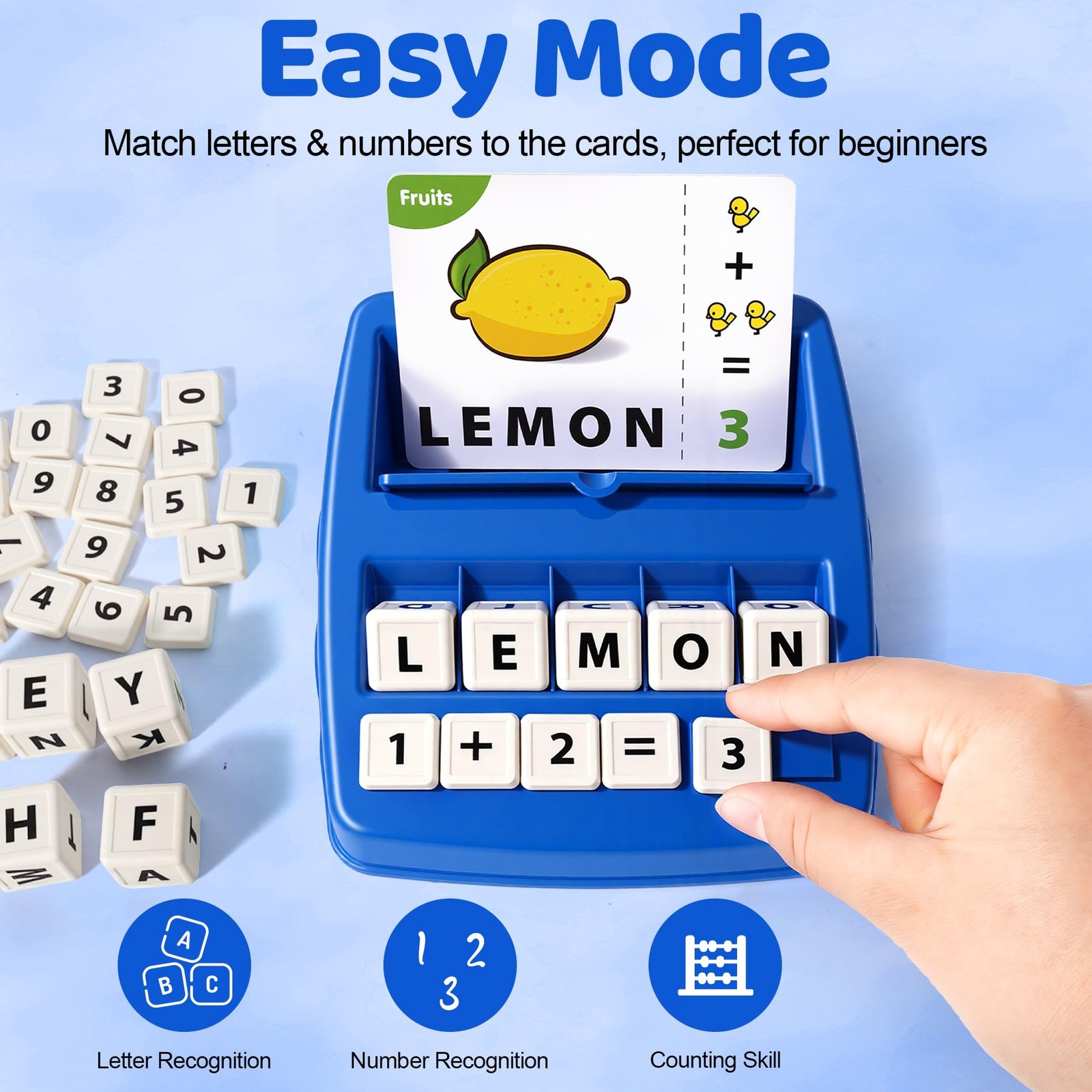 ACGROW 2 in 1 Kids Educational Toys, Spelling & Math Learning Game Dark Blue