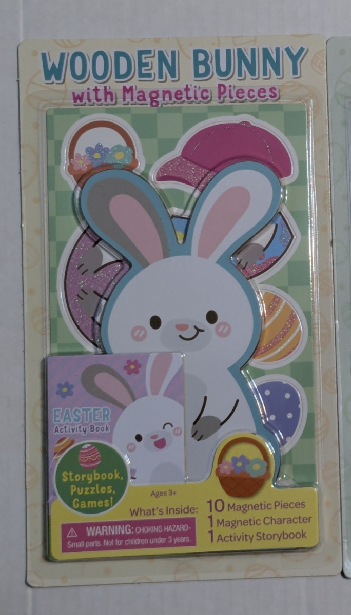 Lot of 2 – Bendon – Wooden Bunny / Wooden Chick with Magnetic Pieces – Easter