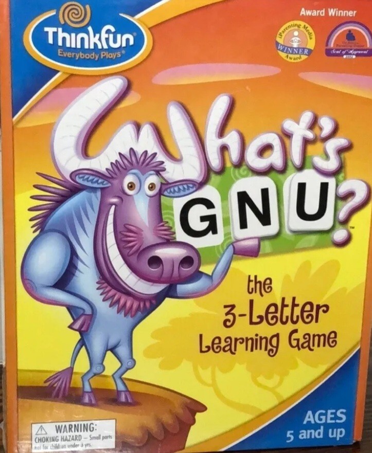 THINKFUN WHAT’S GNU? The 3-Letter Award Winning Learning Game Ages 5+ NWT