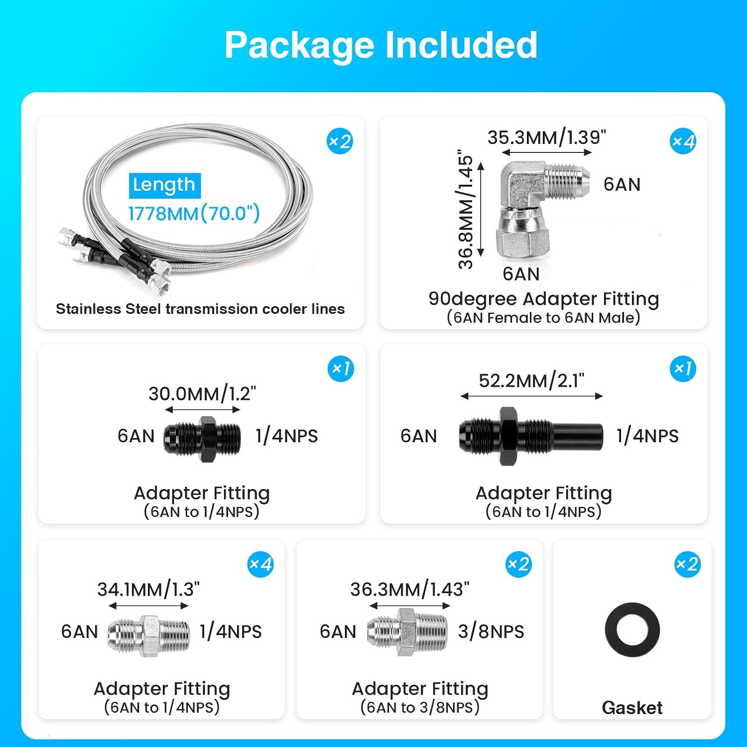 Chevy GM Ford 6AN SS Braided Transmission Cooler Lines 70″ Braided Kit
