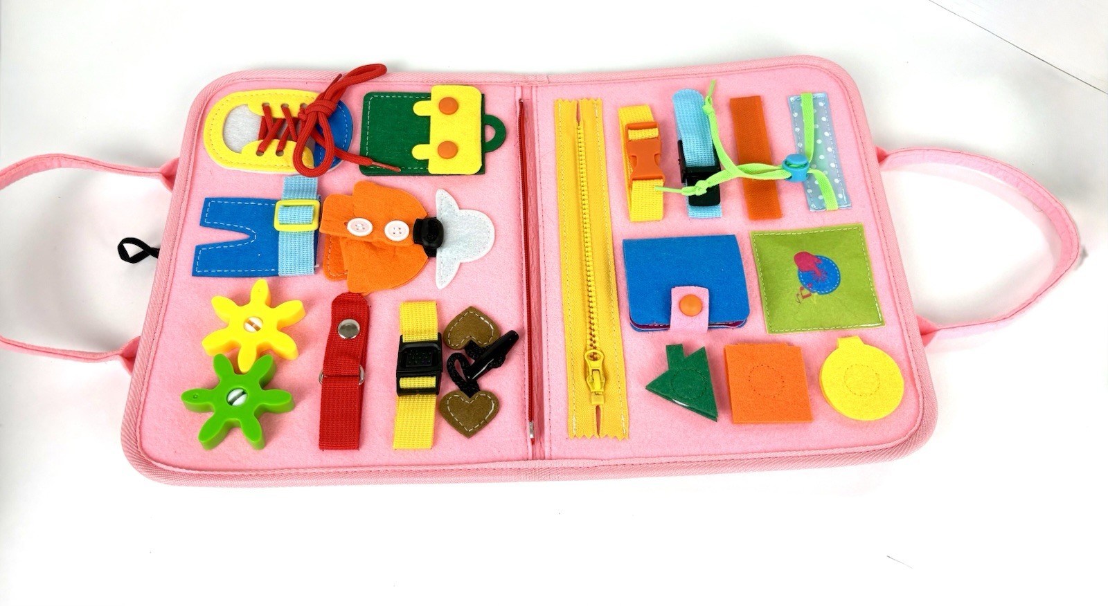 Montessori Style Fine Motor Skills Busy Book. Pink Felt Activity Binder. EUC