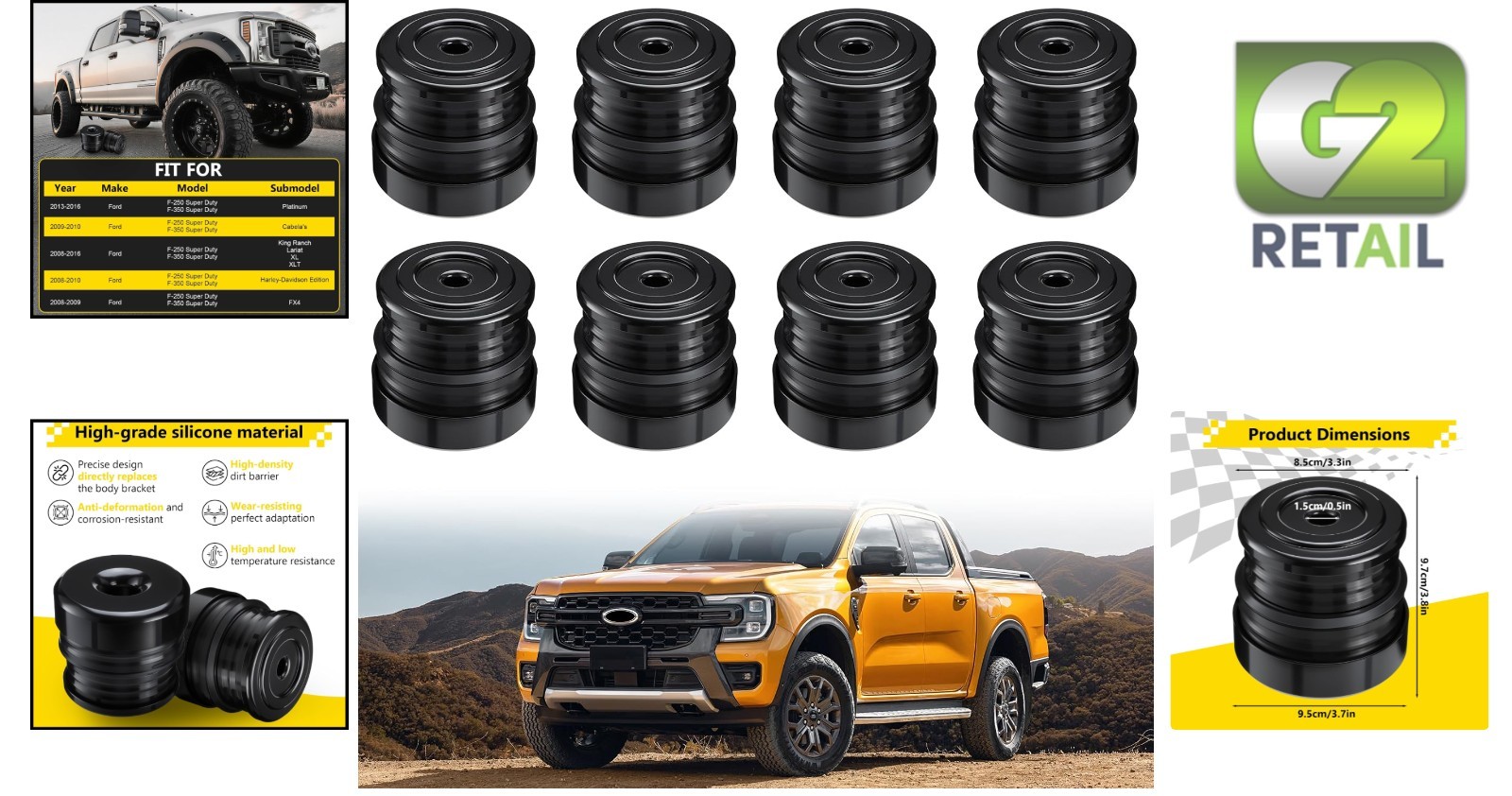 Silicone Body Mount Bushings Kit – Compatible with Ford F-250/F-350 2008-2016 Cr