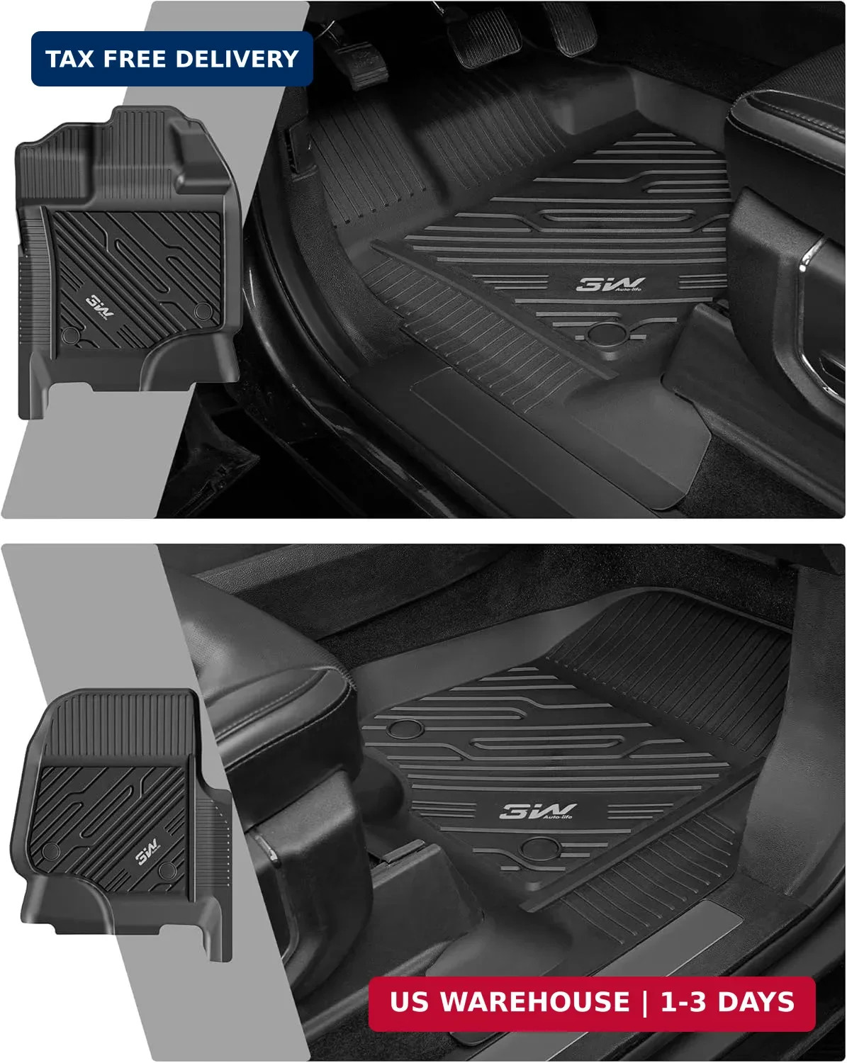 3W Floor Mats for Ford F-150 2015-2025 2026 & F150 Lightning 2022-2025 SuperCrew