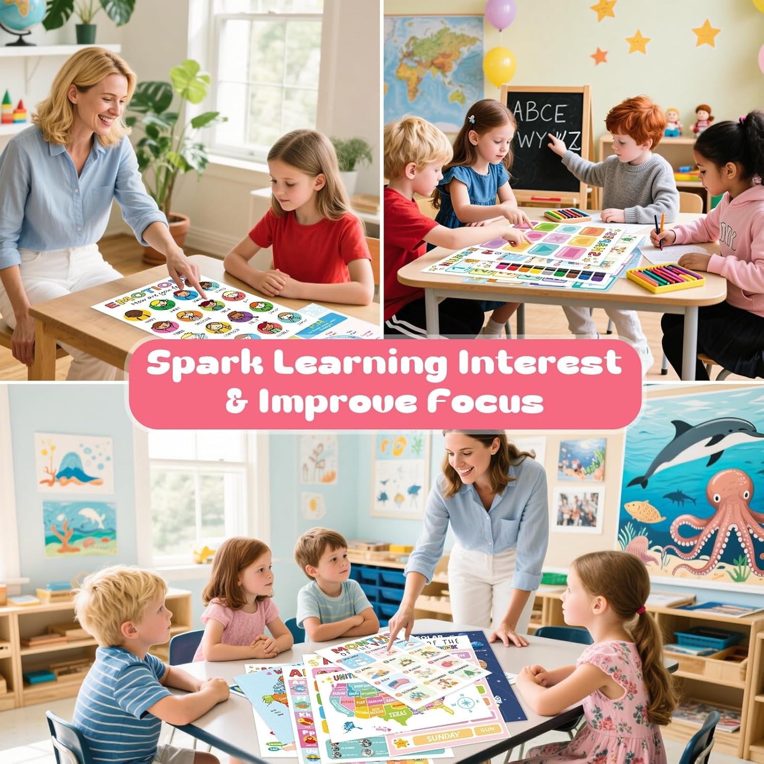 Essential 16 Educational Posters for Preschool Homeschool – Waterproof & Durable