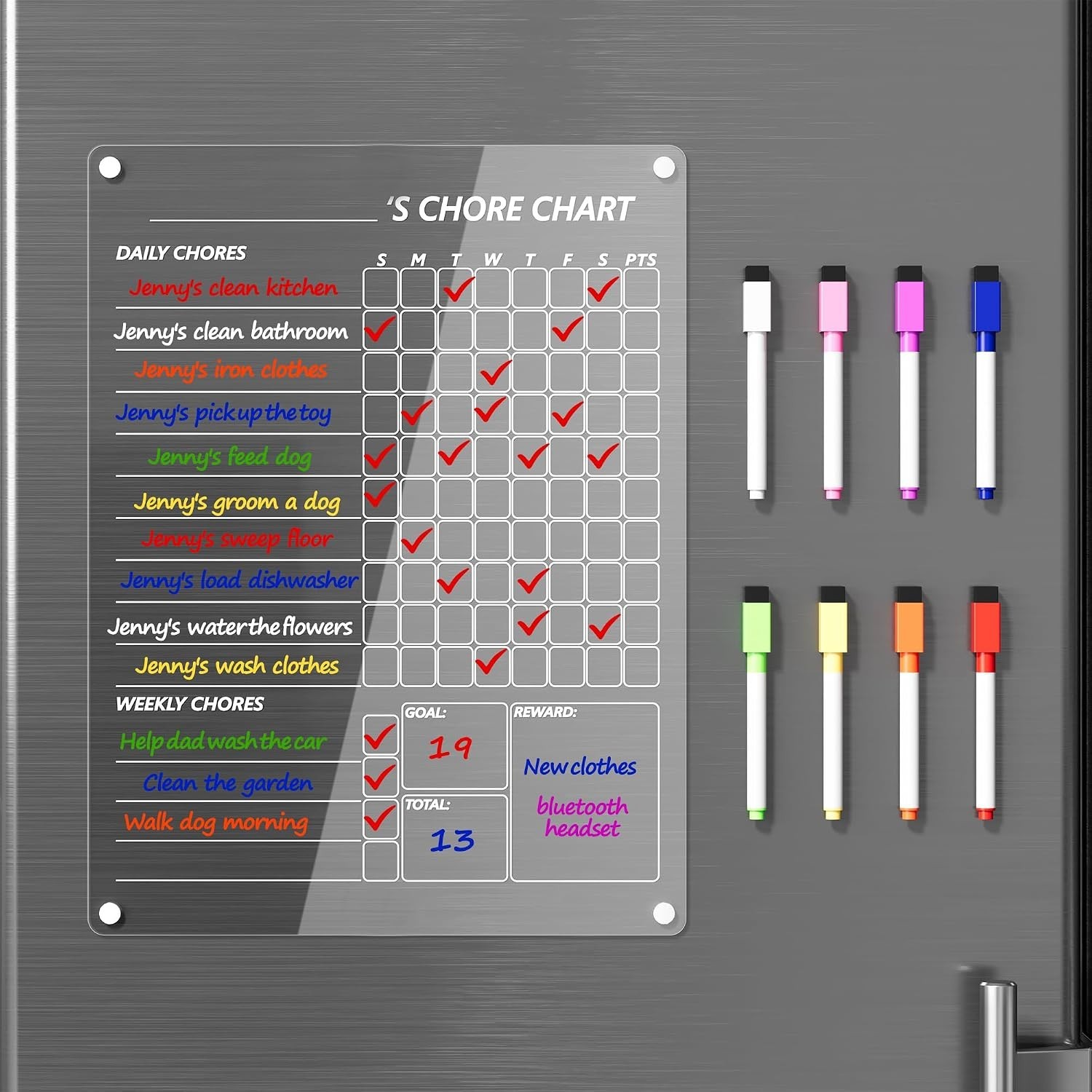 Stylish Magnetic Dry Erase Chore Board for Fridge – 12″ x 9″ with 8 Markers