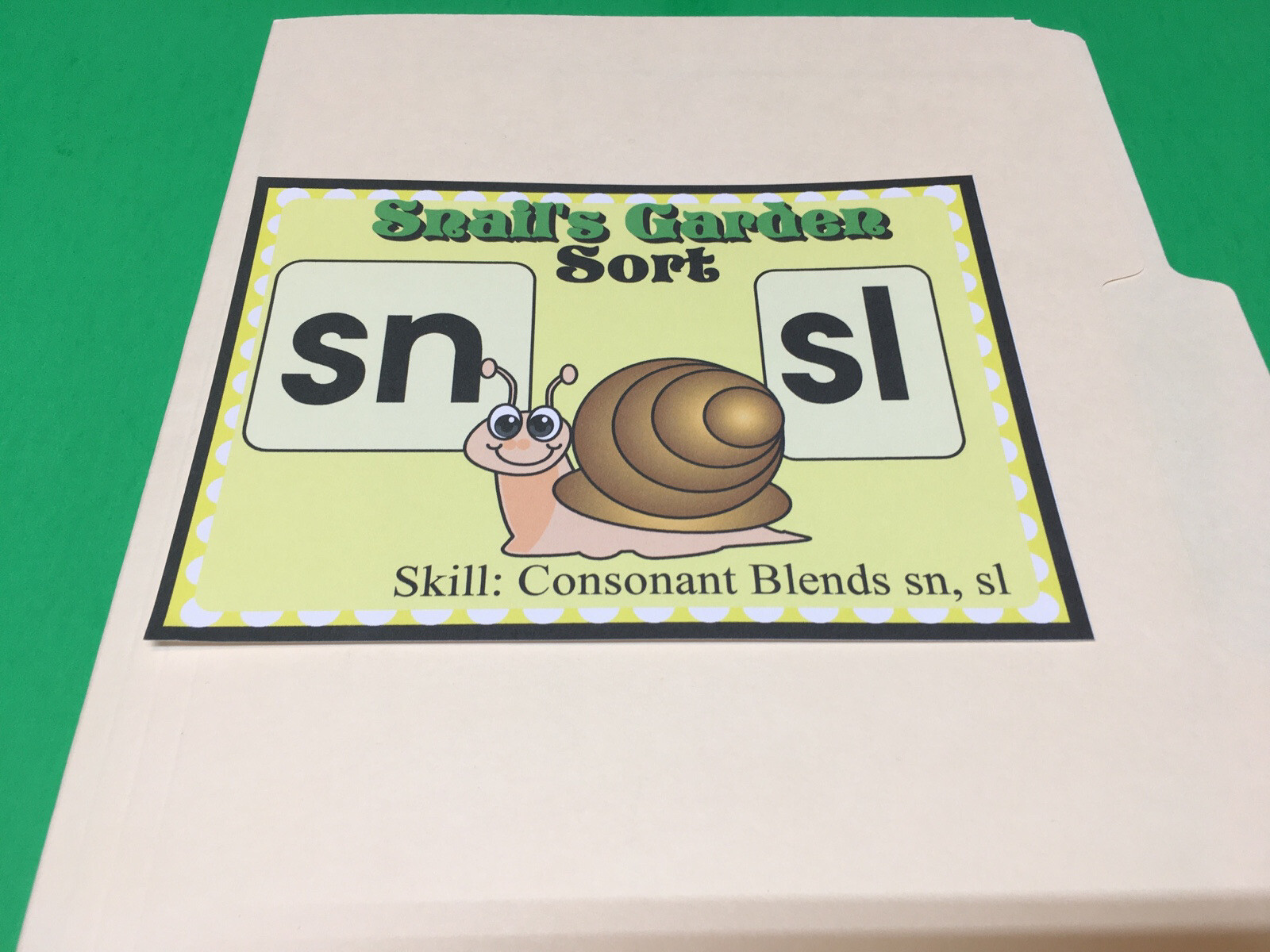 Snail’s Garden Sort – Phonics Sn / Sl – DIY File Folder game – Printed / Uncut