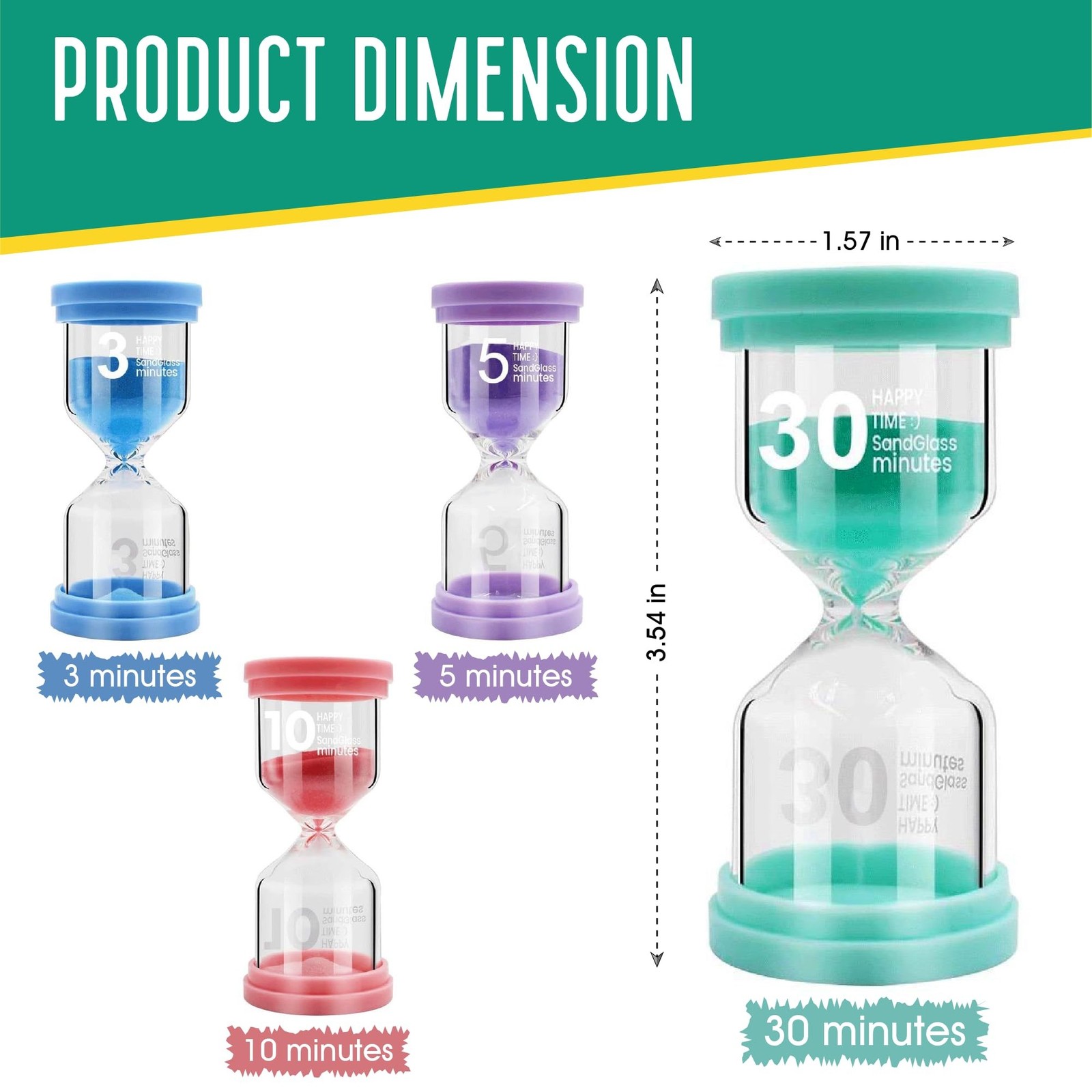 Sand Timer for Kids 4 Pack Colorful Hourglass 3min, 5mins, 10mins, 30mins San…