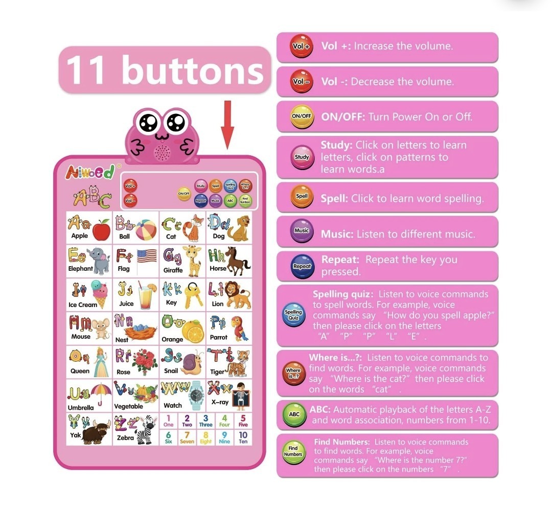 Electronic Interactive Double-Sided Alphabet Wall Chart, Talking ABC & 123