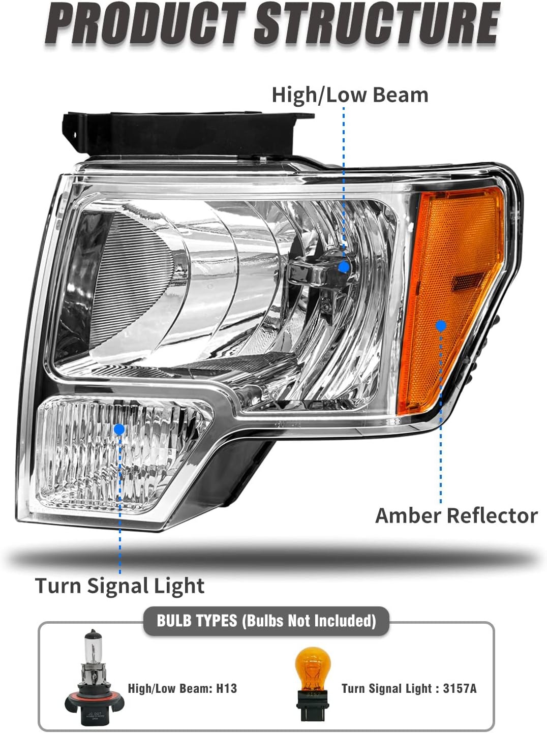 Headlight Assembly Ford F150 2009-2014 Chrome Pair