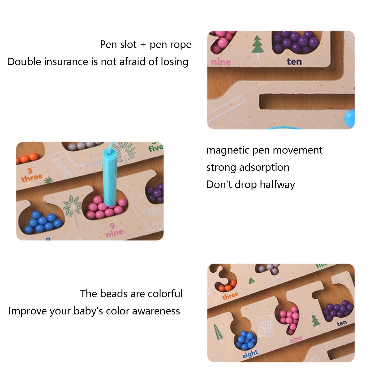 Wooden Magnetic Maze Board Game | Number Learning & Color Recognition Puzzle | H