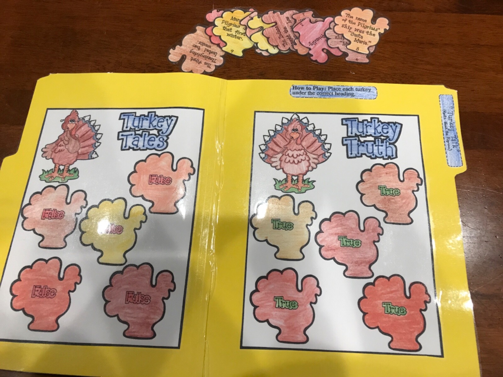 Turkey Talk! Pilgrim Facts Social Studies grades k-4 file folder game