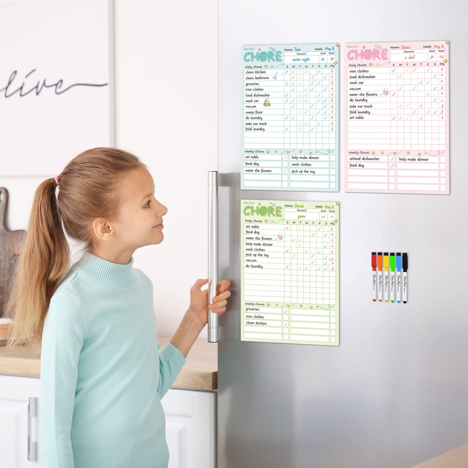 Magnetic Dry Erase Chore Chart for Kids & Teens – 8.5″x12″ Behavior Board + 6 Ma